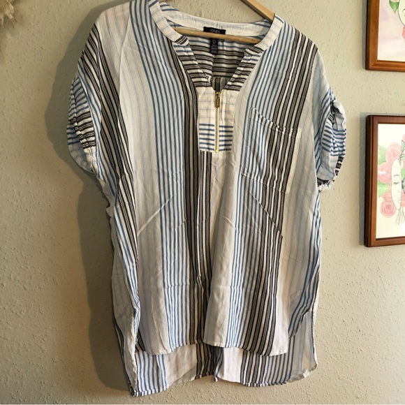 Jones NY Striped Half Zipper Tunic Blouse - Picture 2 of 9